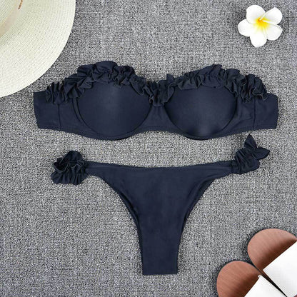 Solid Color Bikini Swimsuit with Underwire