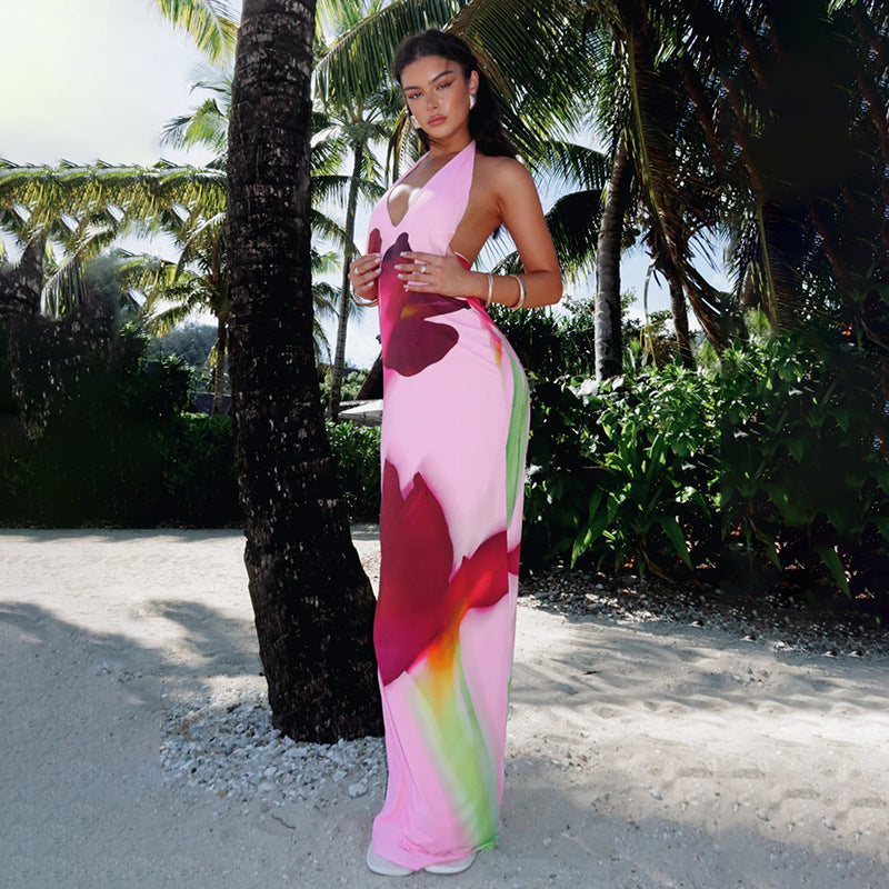 Elegant Floral Backless Long Dress Drip Depot