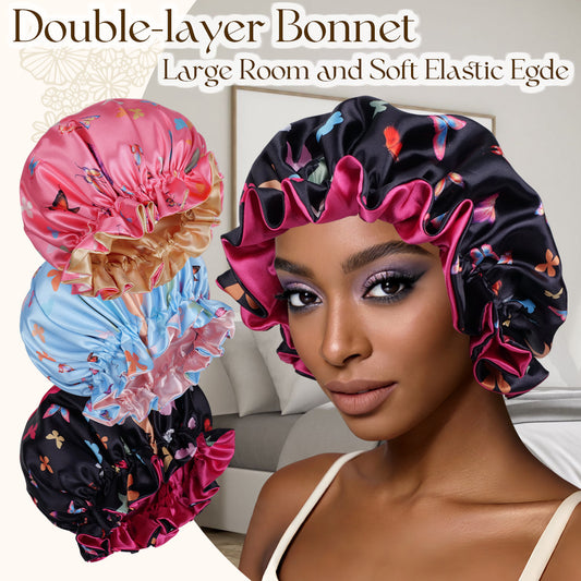 Double Layer Butterfly Print Hair Bonnet