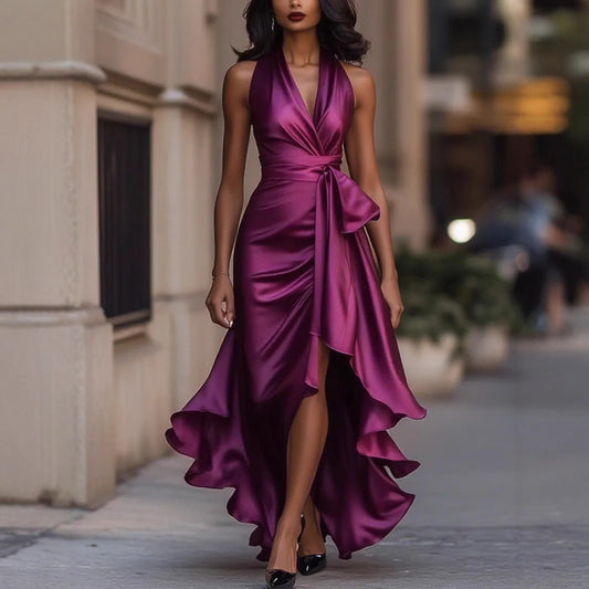 Elegant V-Neck Ruffled Dress
