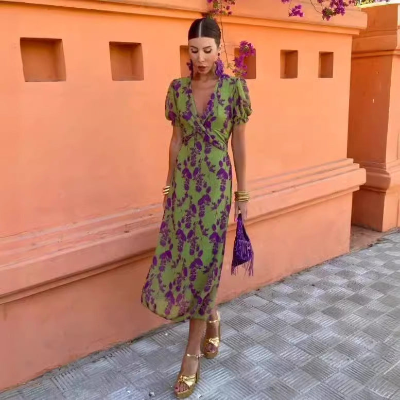Womens Floral Print Pleated Dress