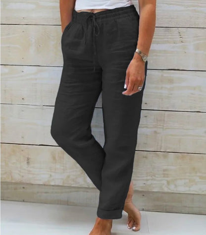 High Waisted Casual Cotton Linen Pants