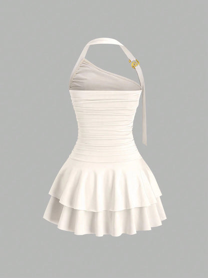 One-Shoulder Pleated Dress