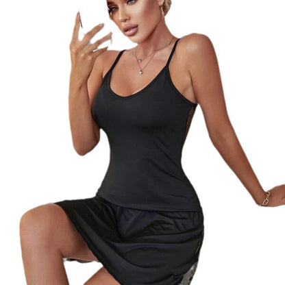 Sleeveless Mesh Nightgown with Suspender