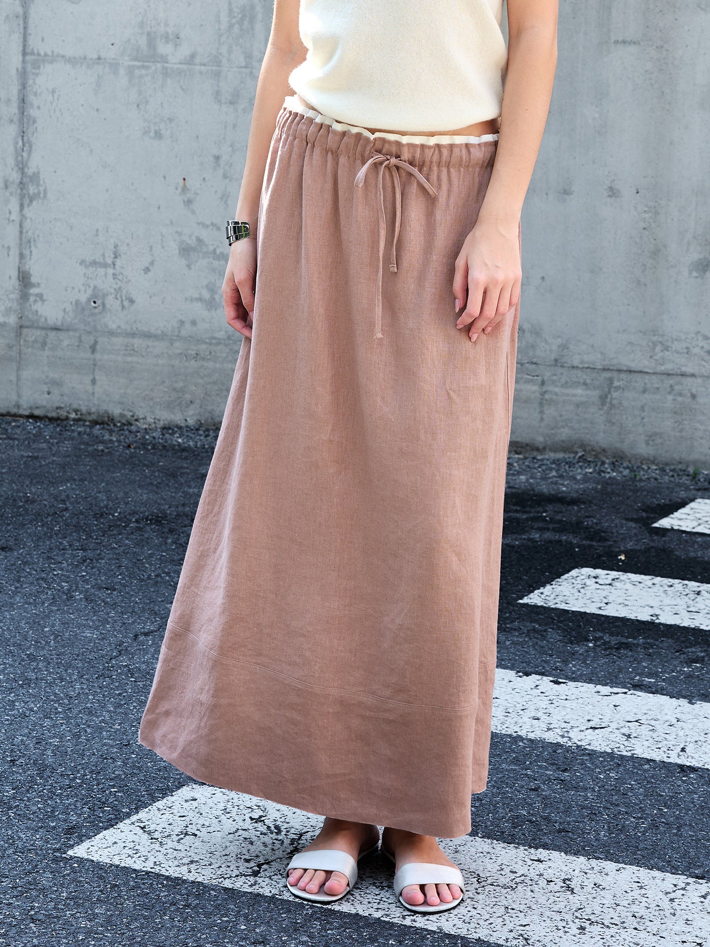 Linen A-Line Skirt with Elastic Waist