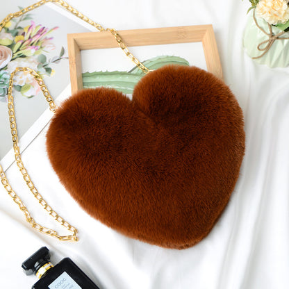 Heart Shaped Faux Rabbit Fur Crossbody Bag