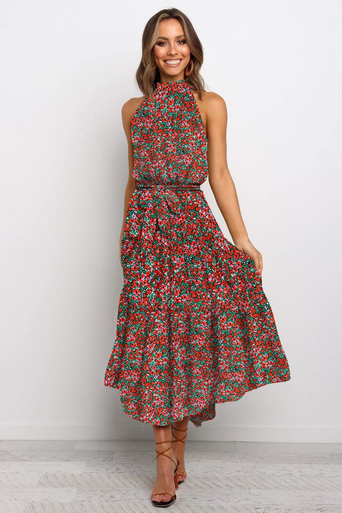Polka Dot Halter Neck Long Dress