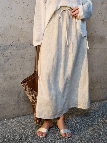 Linen A-Line Skirt with Elastic Waist