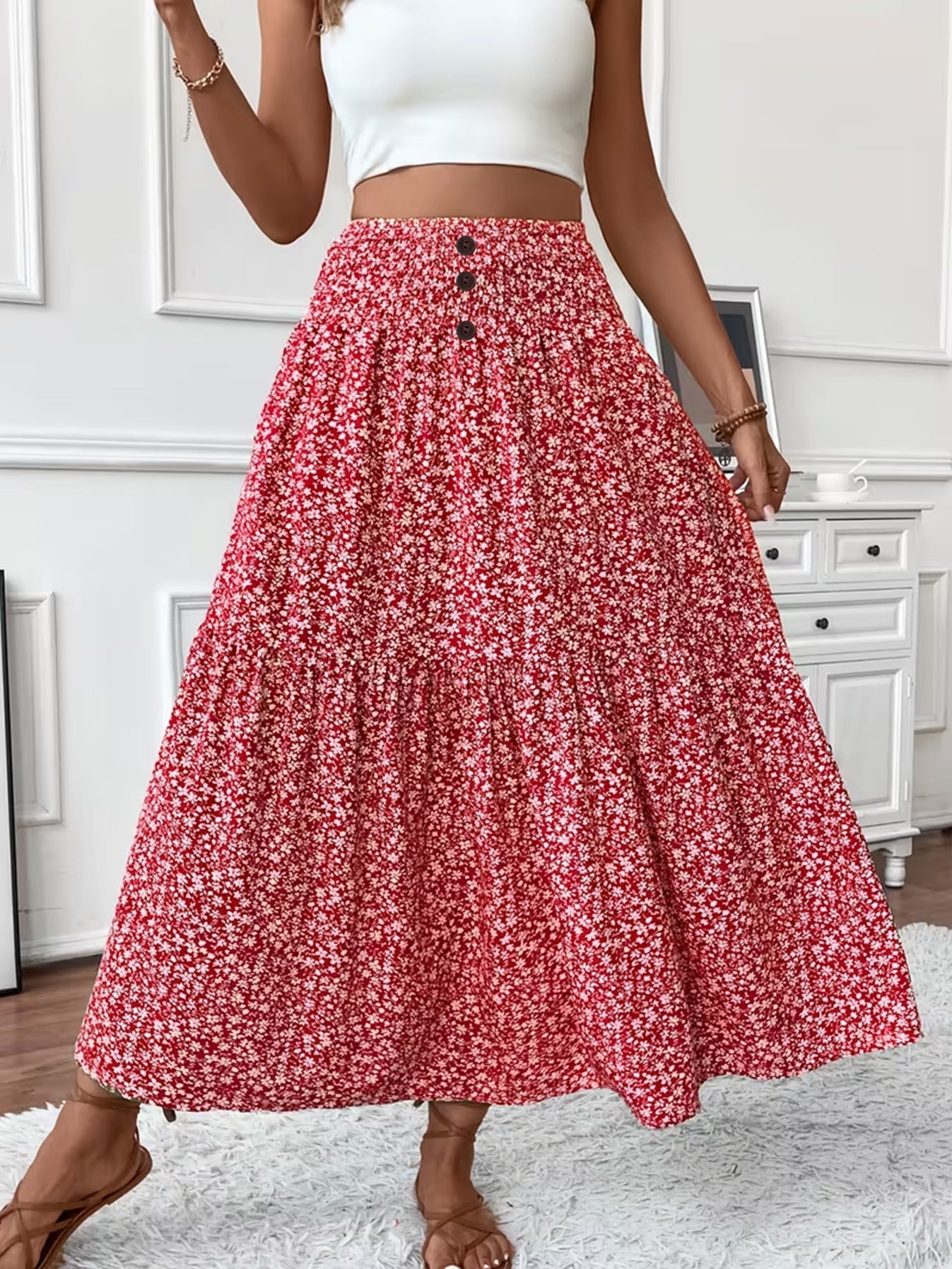 Floral Patchwork A-Line Skirt
