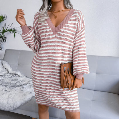 Striped Hollow-Out Knit Dress