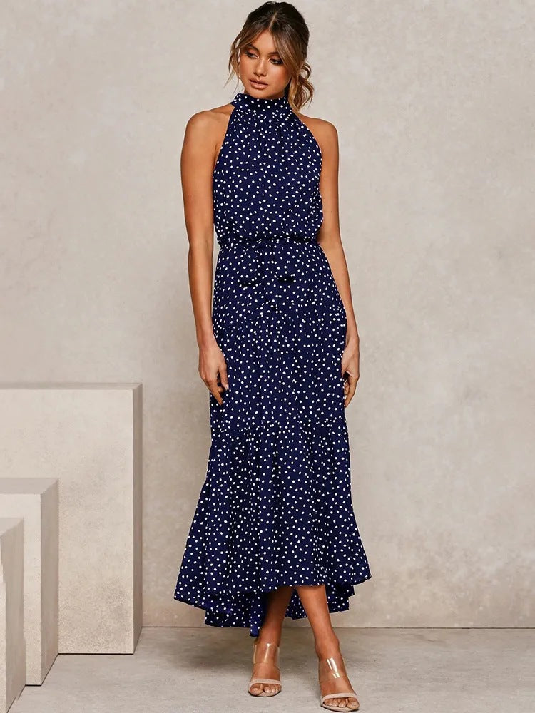 Polka Dot Halter Neck Long Dress