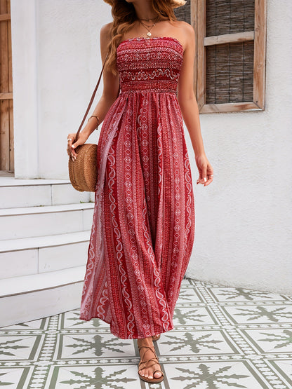 Strapless wide-leg one-piece pants