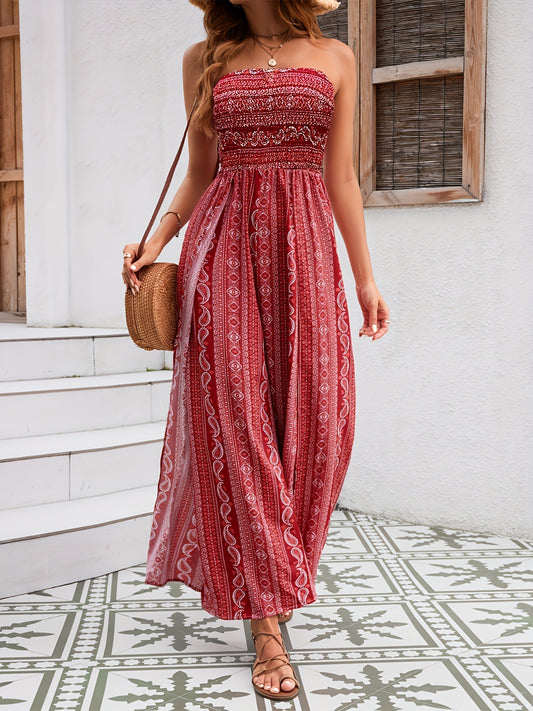 Strapless wide-leg one-piece pants