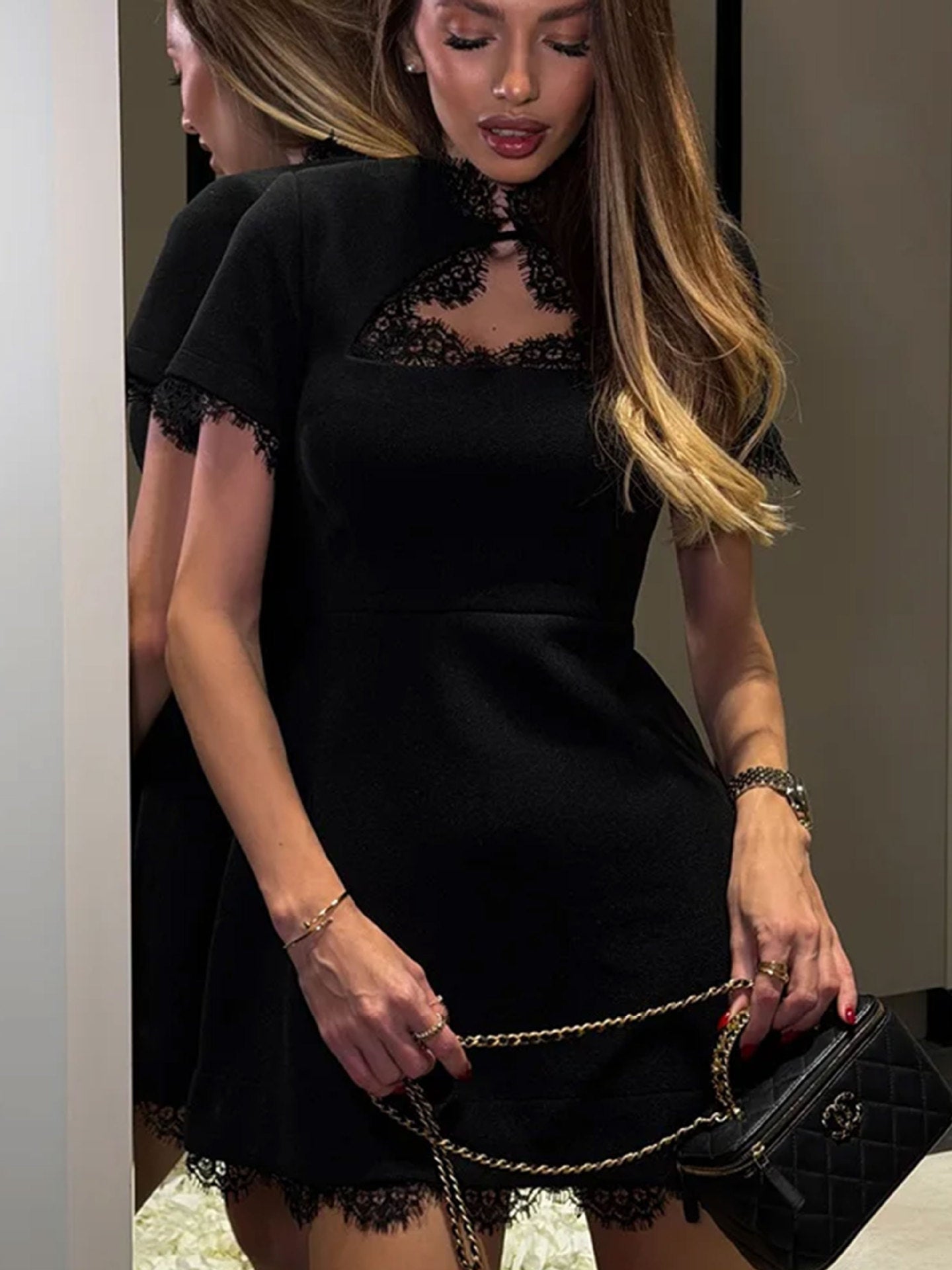 Lace Hollow-Out Slim Fit Dress