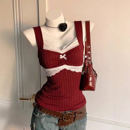 Lace Trim Camisole with Bow Detail