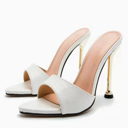 Women Snake Pattern Pointed Toe High Heel Sandals Peep Toe Slippers