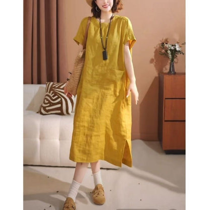 Round Neck Dress with Large Pockets
