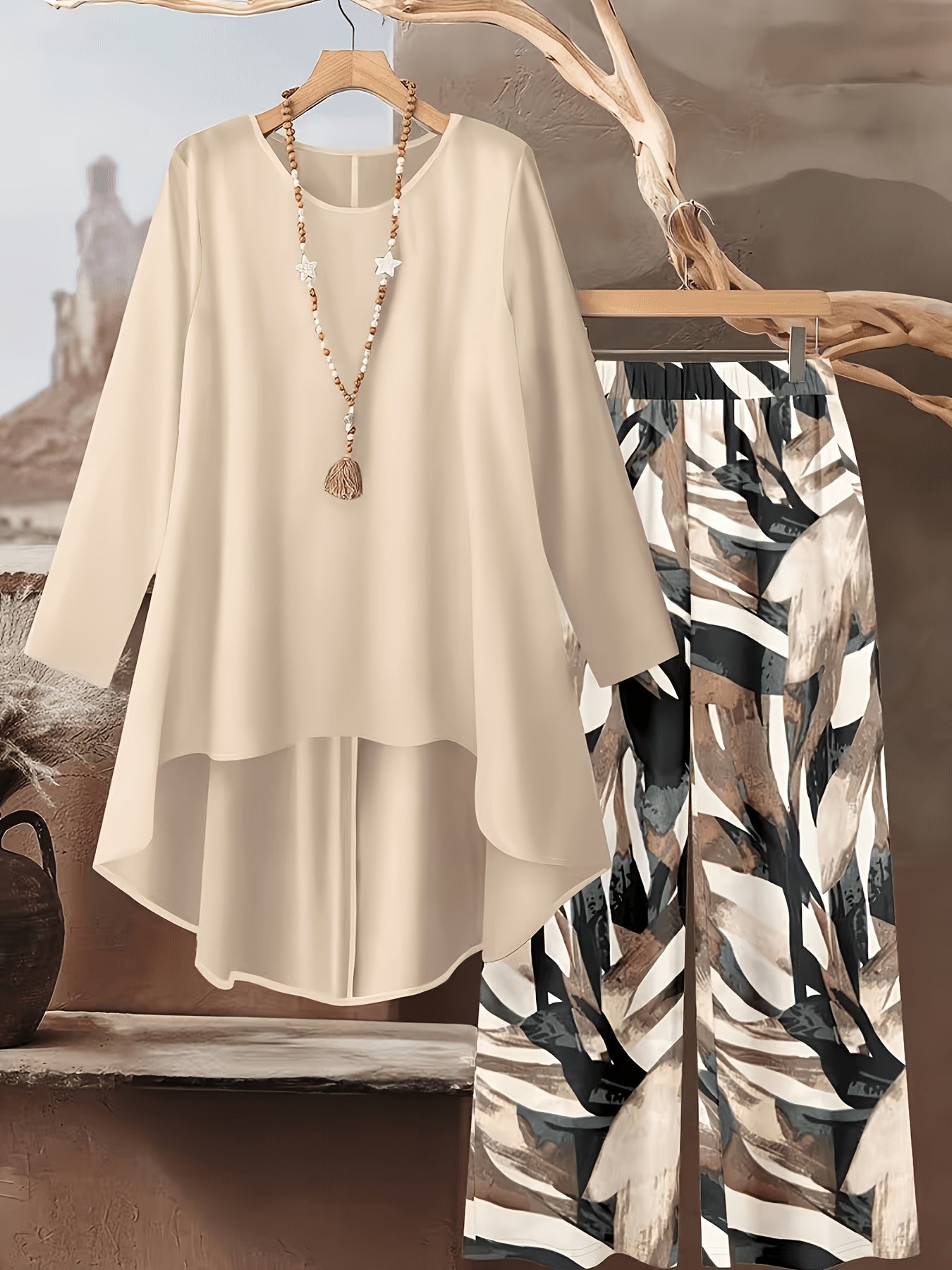 Printed Wide-Leg Pants for  Set