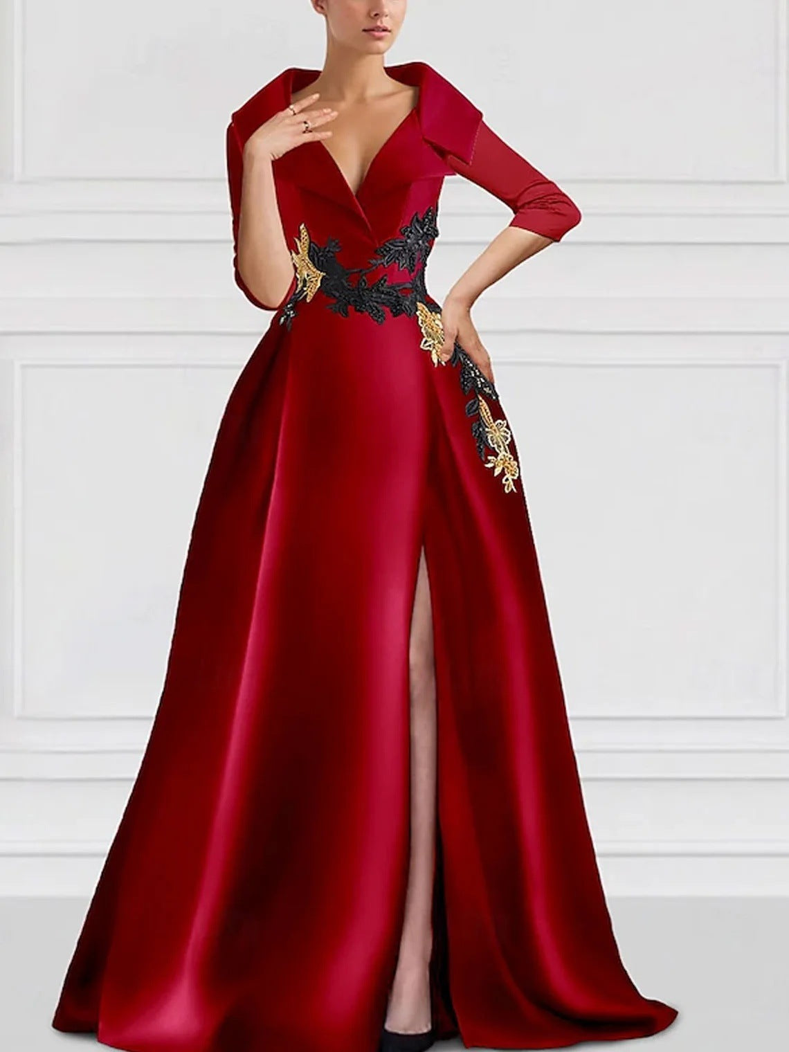 Elegant V-Neck Slit Evening Gown Drip Depot