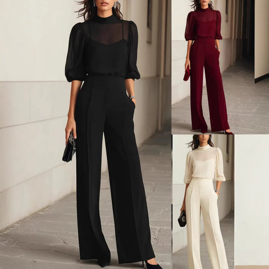 Printed Short Sleeve Wide Leg Pants Set