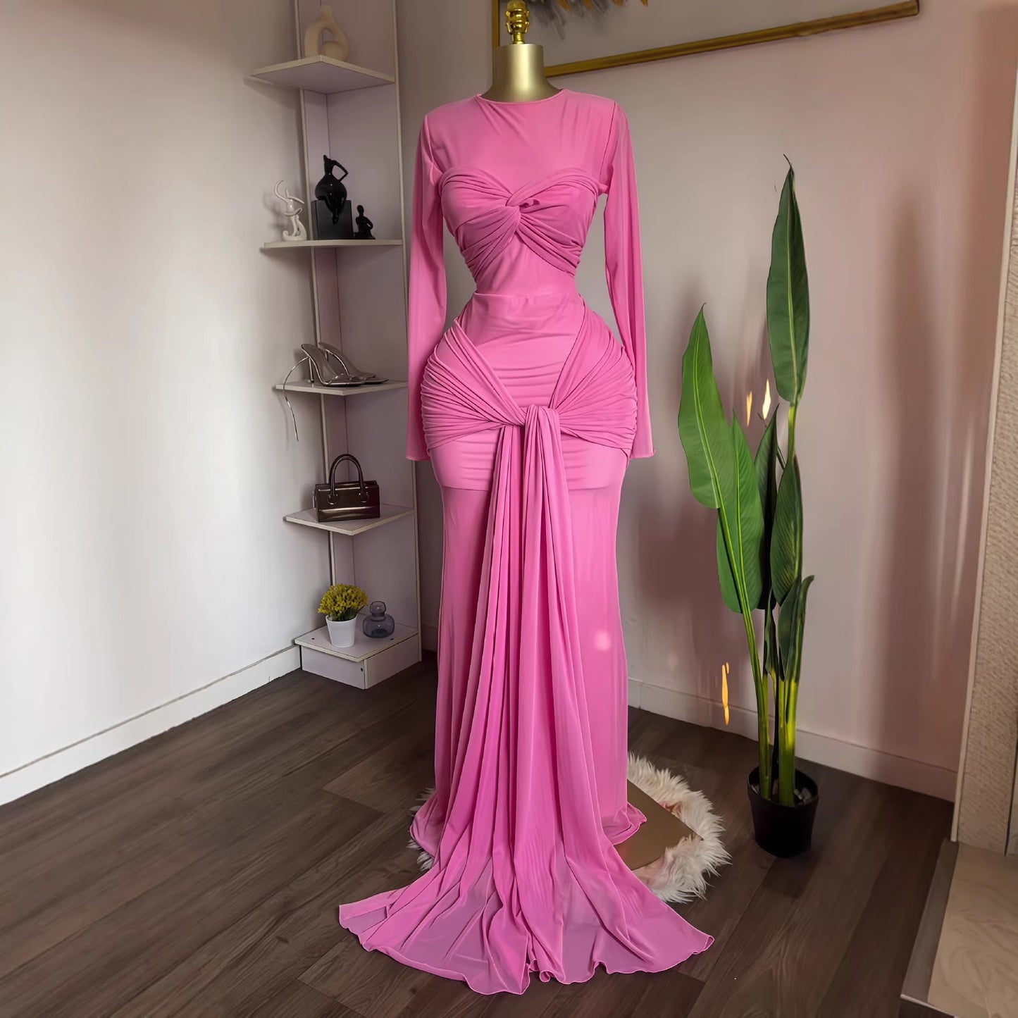 Elegant Long Sleeve Round Neck Bodycon Dress