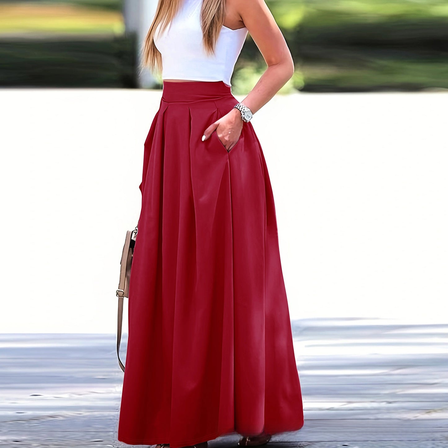 High Waist A-Line Long Skirt