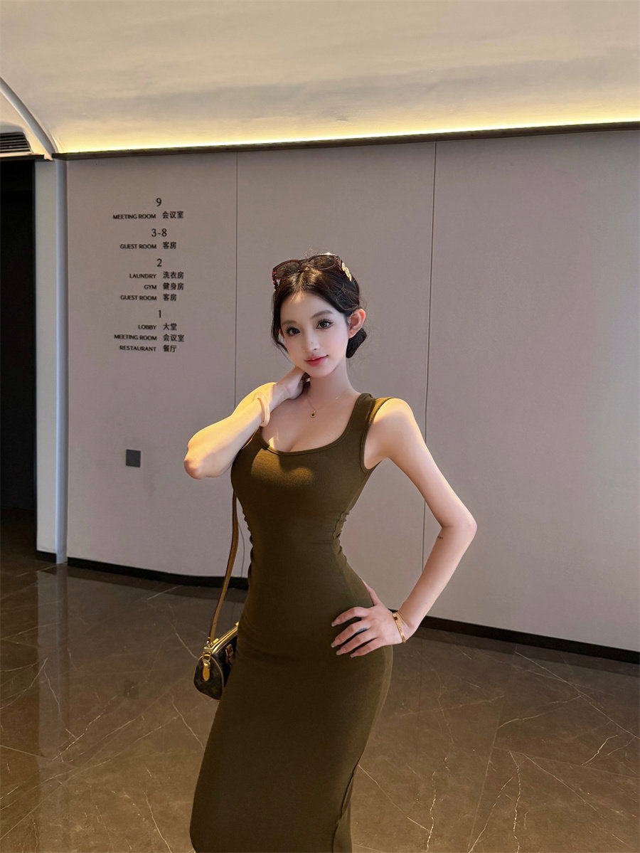 Olive Green Backless Bodycon Mermaid Dress