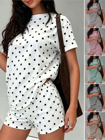 Color Block Short Sleeve Crop Top and Shorts Set Loose Casual Summer Outfit