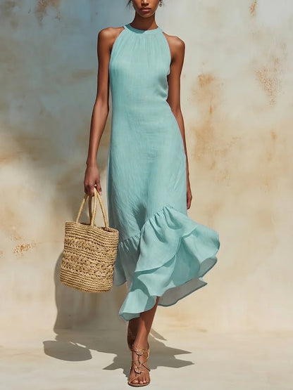 Asymmetrical Hem Linen Dress