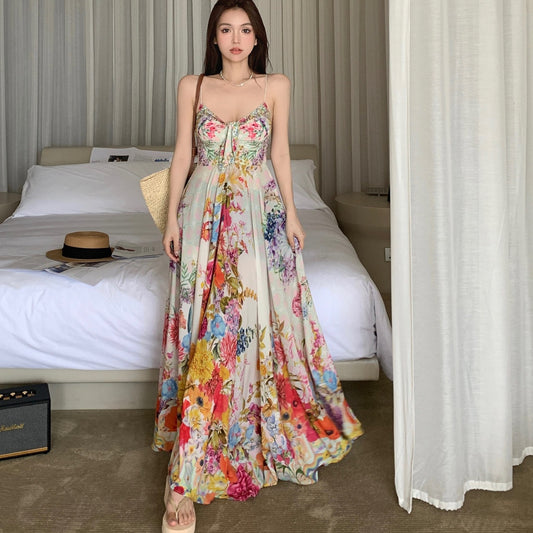 Floral Print Off-Shoulder Backless Maxi Dress