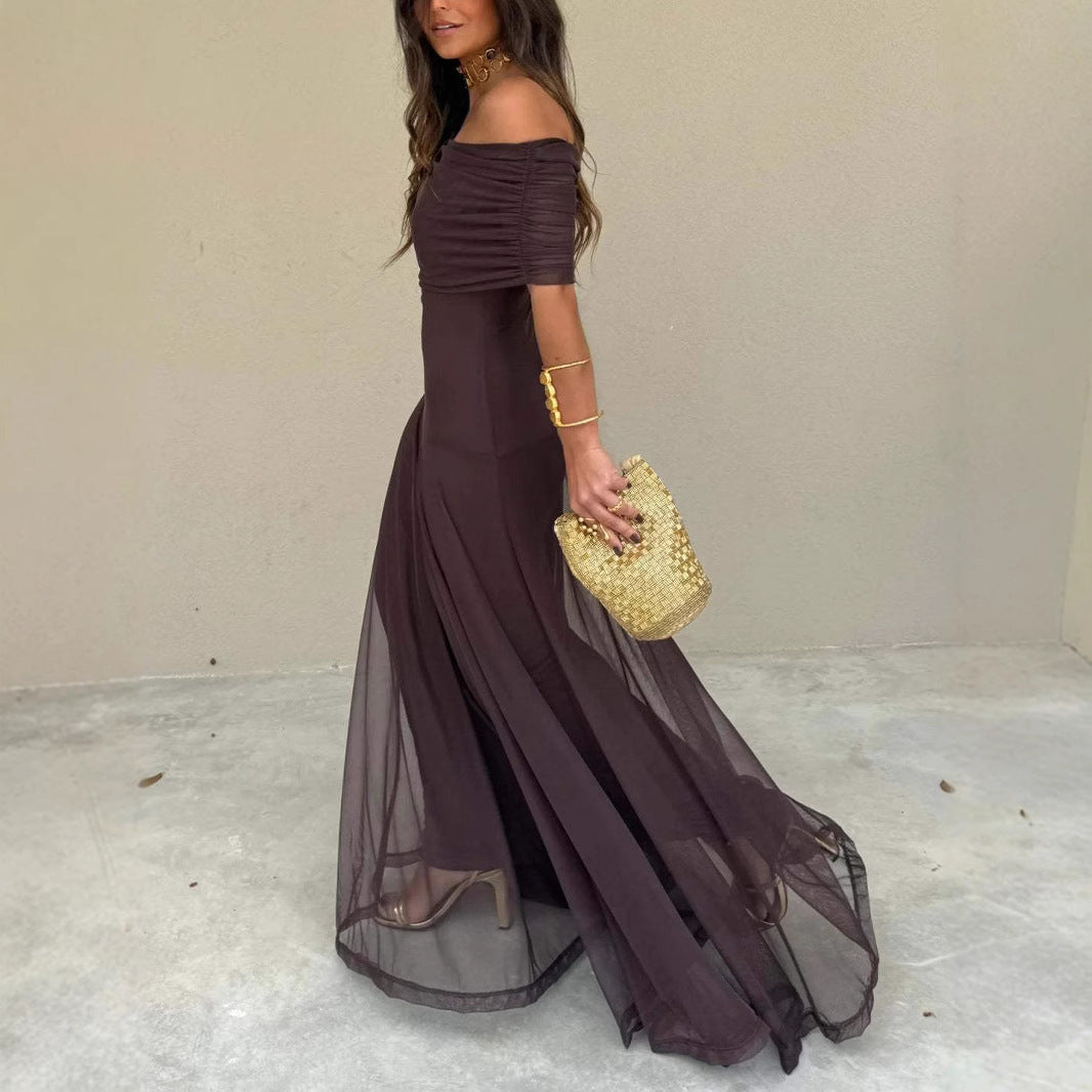 Women's Mesh Splicing Slim-Fit Long Dress