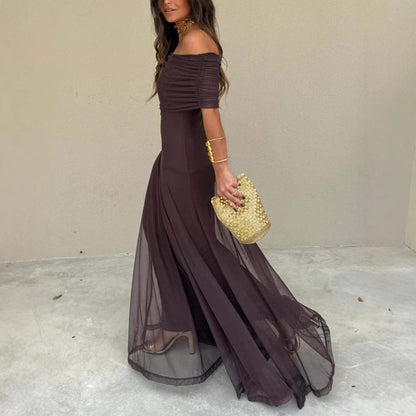 Women's Mesh Splicing Slim-Fit Long Dress