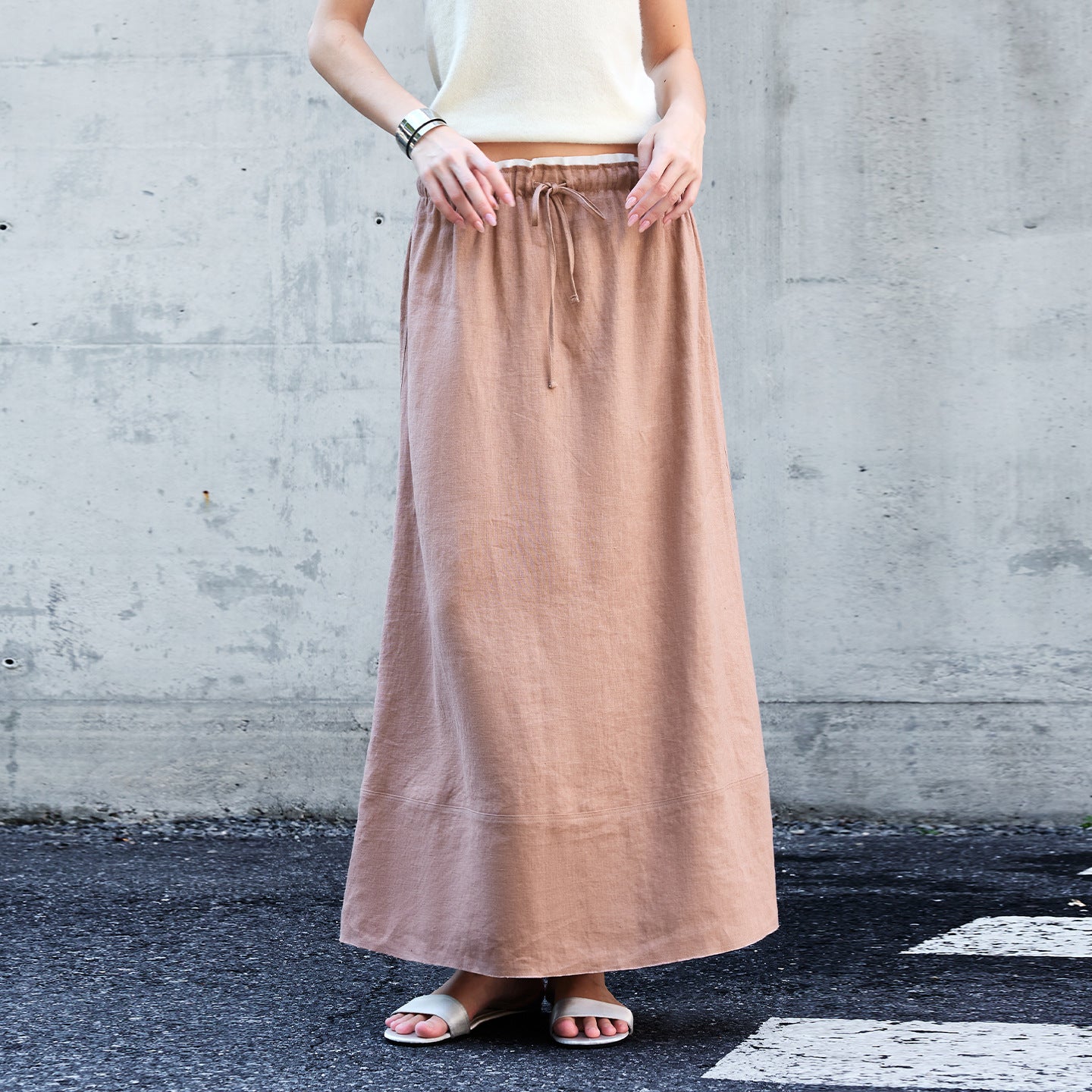 Linen A-Line Skirt with Elastic Waist