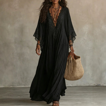 Lace Patchwork V-Neck Long Dress