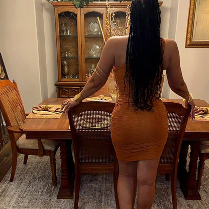Braided Twist Halter Neck Pleated Dress
