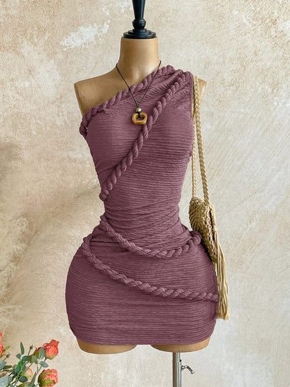 Braided Twist Halter Neck Pleated Dress