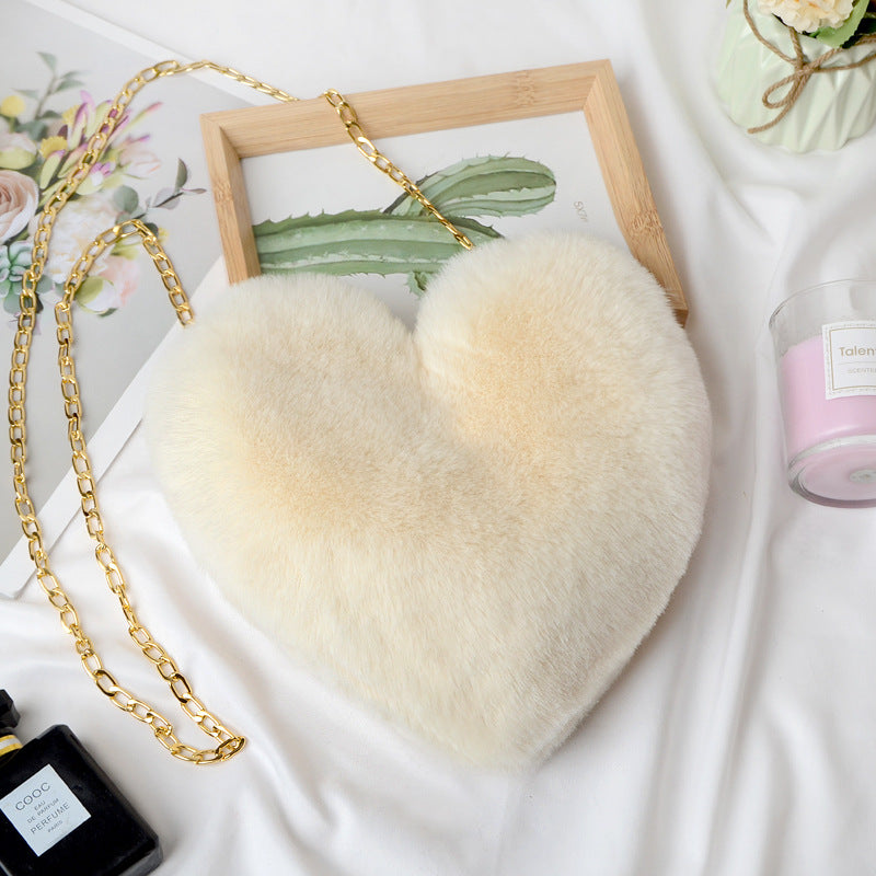 Heart Shaped Faux Rabbit Fur Crossbody Bag