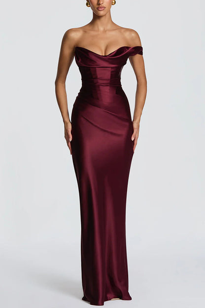 Off-Shoulder Satin Bodycon Dress