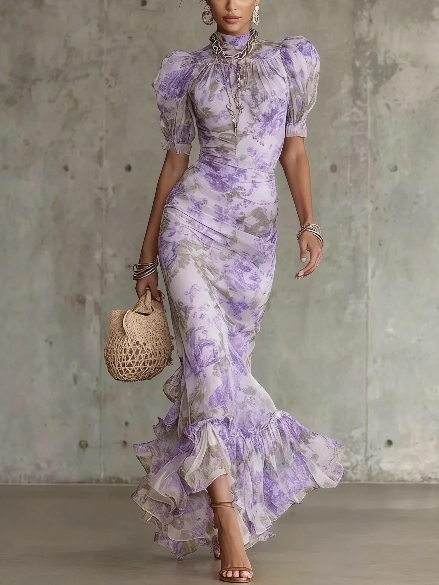 Casual Western-style mermaid dress with off-shoulder design