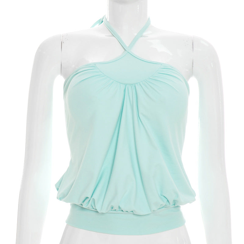 Adjustable Halter Neck Ruched Tank Top