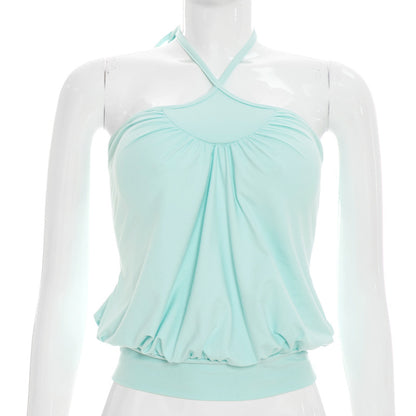 Adjustable Halter Neck Ruched Tank Top