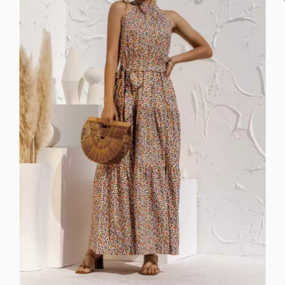 Polka Dot Halter Neck Long Dress