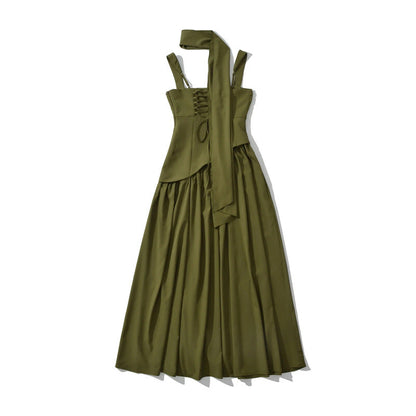 Fitted-waist pleated maxi dress Drip Depot