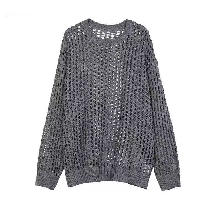Hollow Loose Knitwear Mesh Round Neck Tops