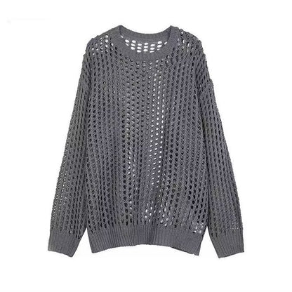 Hollow Loose Knitwear Mesh Round Neck Tops