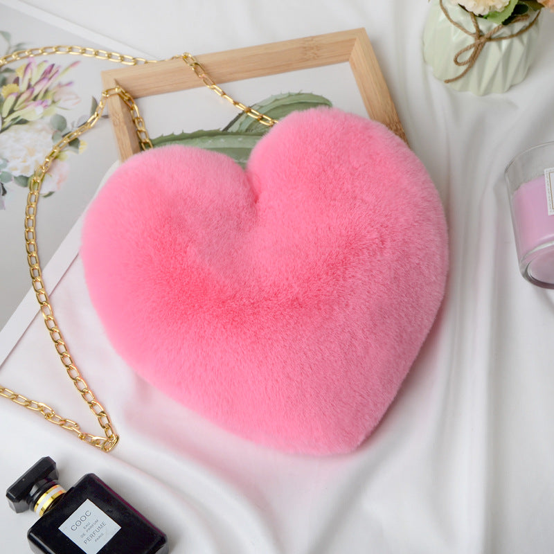 Heart Shaped Faux Rabbit Fur Crossbody Bag
