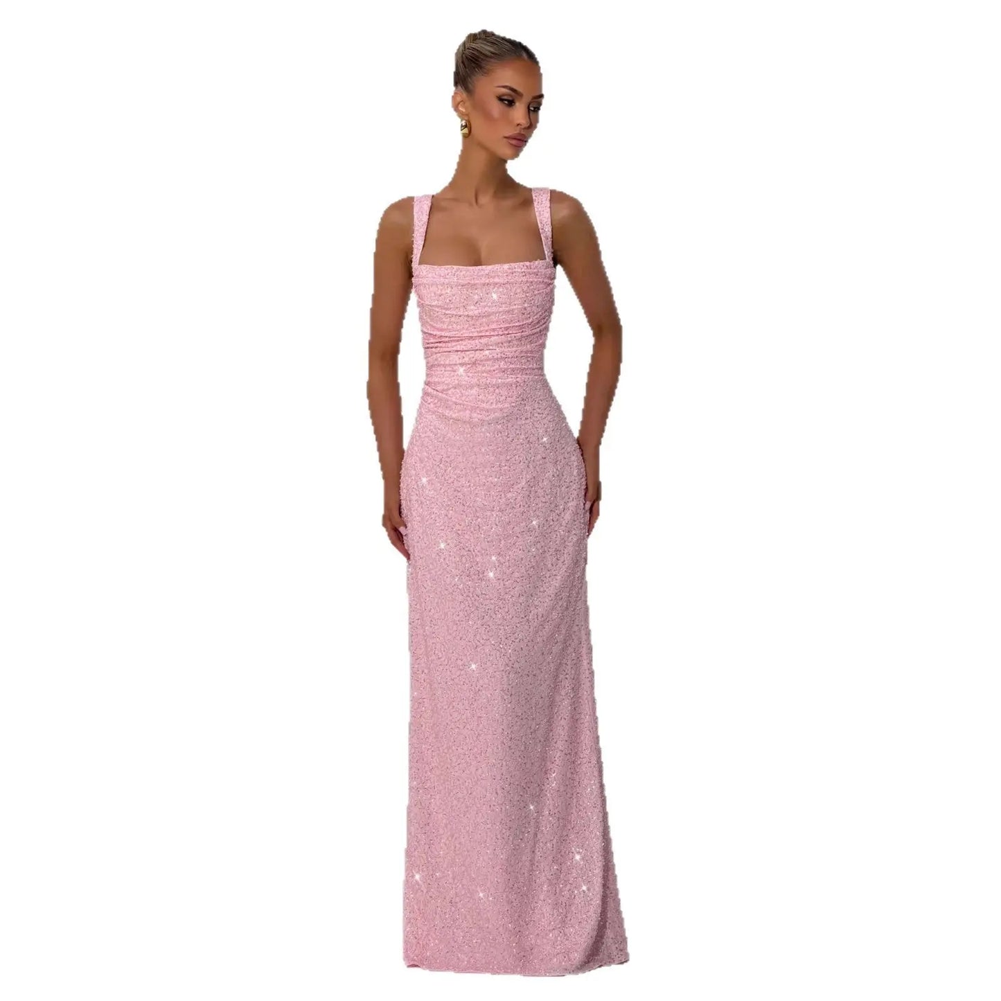Sequined Sleeveless Tube Top Long Dress with Slit Drip Depot