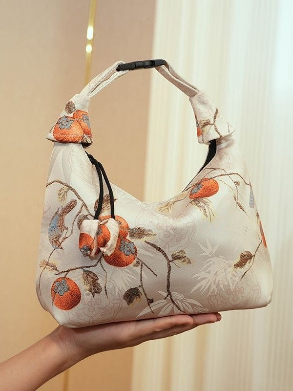 Xiangyunsha Crescent Crossbody Bag with Drawstring