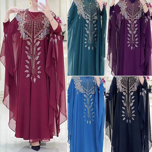 Plus-Size Chiffon Rhinestone Ethnic Dress