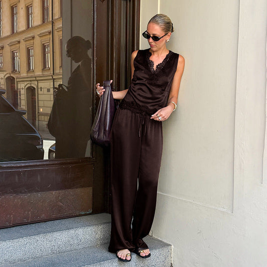 Women's Satin V-Neck Pajama Drip Depot